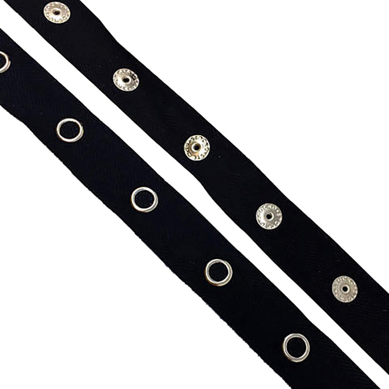 1/4" Snap Tape Cotton Twill, 1.5" Gap, Black/White, Silver Snaps Sold by the Yard